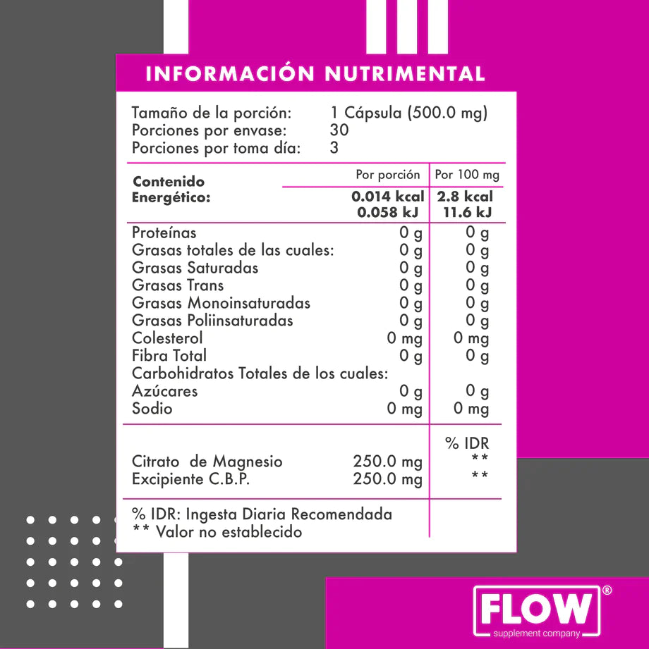 Citrato de magnesio - 90 cápsulas / 500 mg.